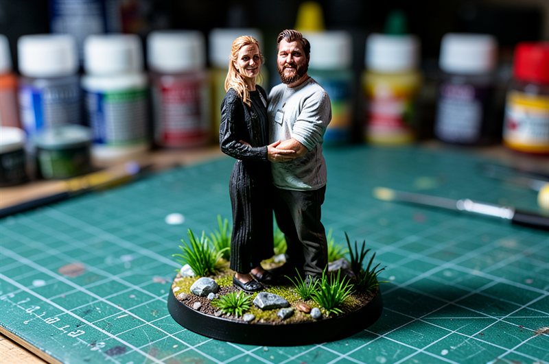 Testpaar als bemalte Tabletop-Miniaturen auf einer runden Base